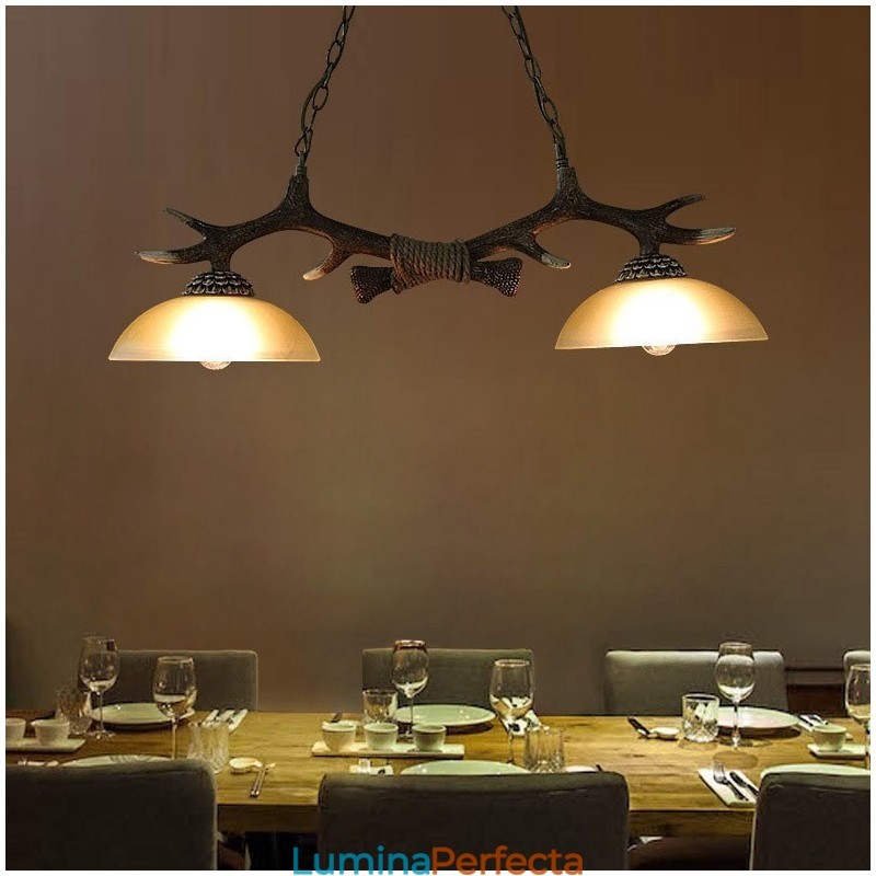 2 Lumini Negru Rustic Artistic Retro Antler Vechi Lampă suspendată cu abajur din sticlă