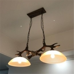 2 Lumini Negru Rustic Artistic Retro Antler Vechi Lampă suspendată cu abajur din sticlă