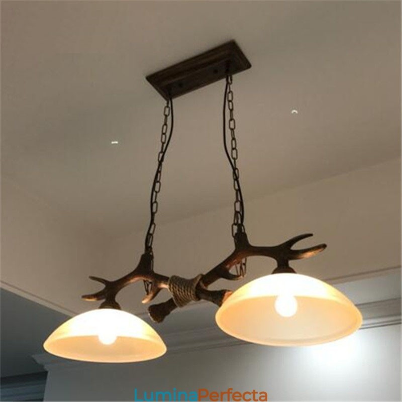 2 Lumini Negru Rustic Artistic Retro Antler Vechi Lampă suspendată cu abajur din sticlă