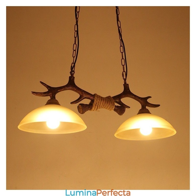 2 Lumini Negru Rustic Artistic Retro Antler Vechi Lampă suspendată cu abajur din sticlă