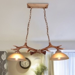 2 Maro deschis Rustic Artistic Retro Antler Vechi suspendat cu abajur din sticlă