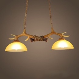 2 Maro deschis Rustic Artistic Retro Antler Vechi suspendat cu abajur din sticlă