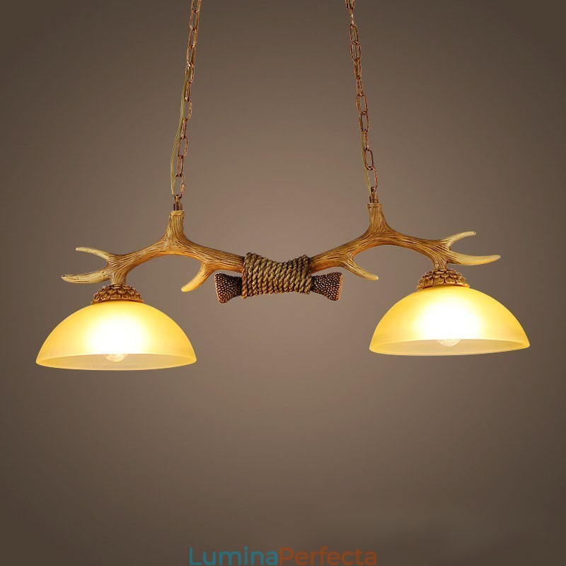 2 Maro deschis Rustic Artistic Retro Antler Vechi suspendat cu abajur din sticlă