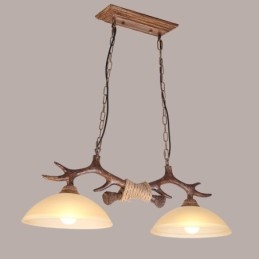 2 Maro deschis Rustic Artistic Retro Antler Vechi suspendat cu abajur din sticlă