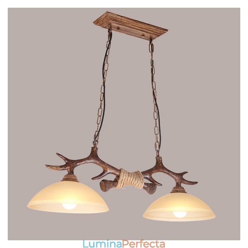 2 Maro deschis Rustic Artistic Retro Antler Vechi suspendat cu abajur din sticlă