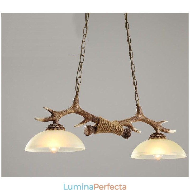 2 Maro deschis Rustic Artistic Retro Antler Vechi suspendat cu abajur din sticlă
