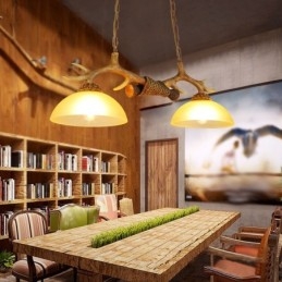 2 Maro deschis Rustic Artistic Retro Antler Vechi suspendat cu abajur din sticlă