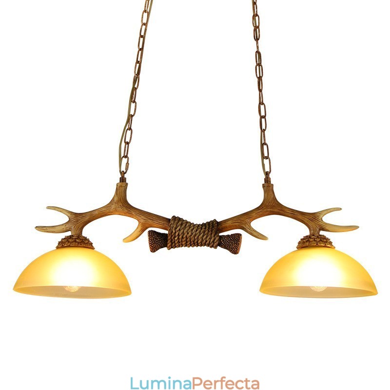 2 Maro deschis Rustic Artistic Retro Antler Vechi suspendat cu abajur din sticlă