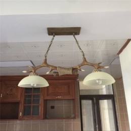 2 Maro deschis Rustic Artistic Retro Antler Vechi suspendat cu abajur din sticlă