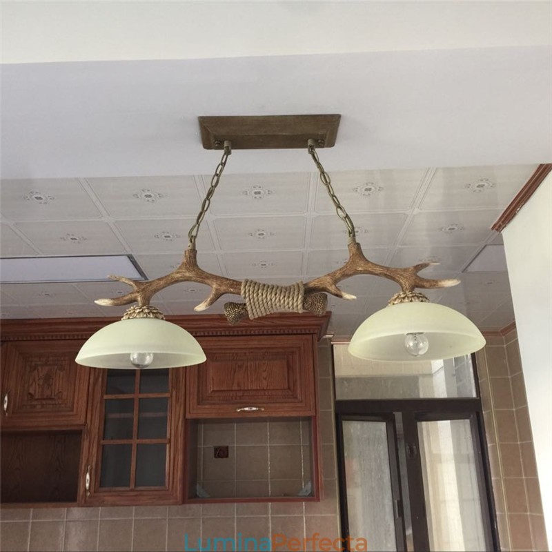 2 Maro deschis Rustic Artistic Retro Antler Vechi suspendat cu abajur din sticlă