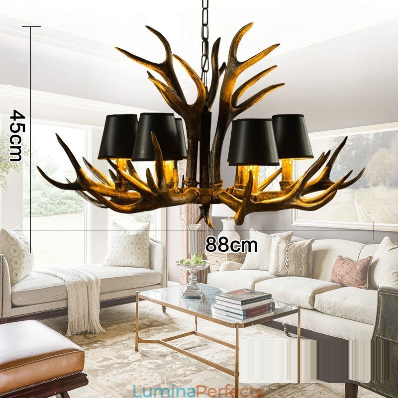 Candelabru antic Antler cu 6 lumini, negru, rustic, artistic, retro, cu nuante