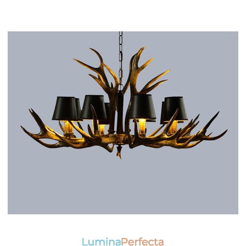 Candelabru antic Antler cu 8 lumini, negru, rustic, artistic, retro, cu nuante