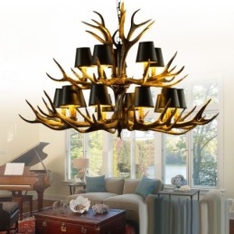 Candelabru antic Antler cu 15 negru deschis, rustic, artistic, retro, cu nuante