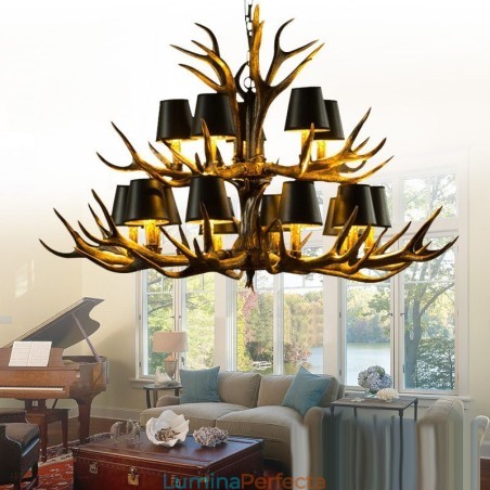Candelabru antic Antler cu 15 negru deschis, rustic, artistic, retro, cu nuante Candelabru antic Antler cu 15 negru deschis, rustic, artistic, retro, cu nuante