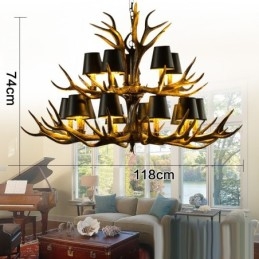 Candelabru antic Antler cu 15 negru deschis, rustic, artistic, retro, cu nuante