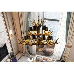 Candelabru antic Antler cu 15 negru deschis, rustic, artistic, retro, cu nuante