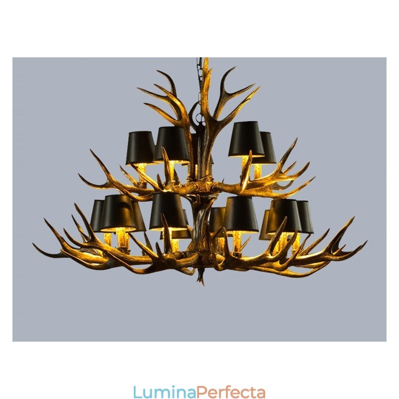 Candelabru antic Antler cu 15 negru deschis, rustic, artistic, retro, cu nuante