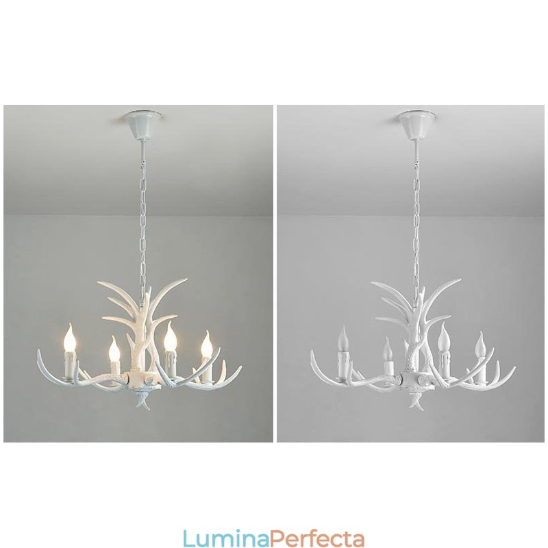 Candelabru antic cu 4 lumini, alb, rustic, artistic, retro Antler