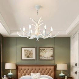 Candelabru antic Antler cu 6 lumini alb, rustic artistic, retro