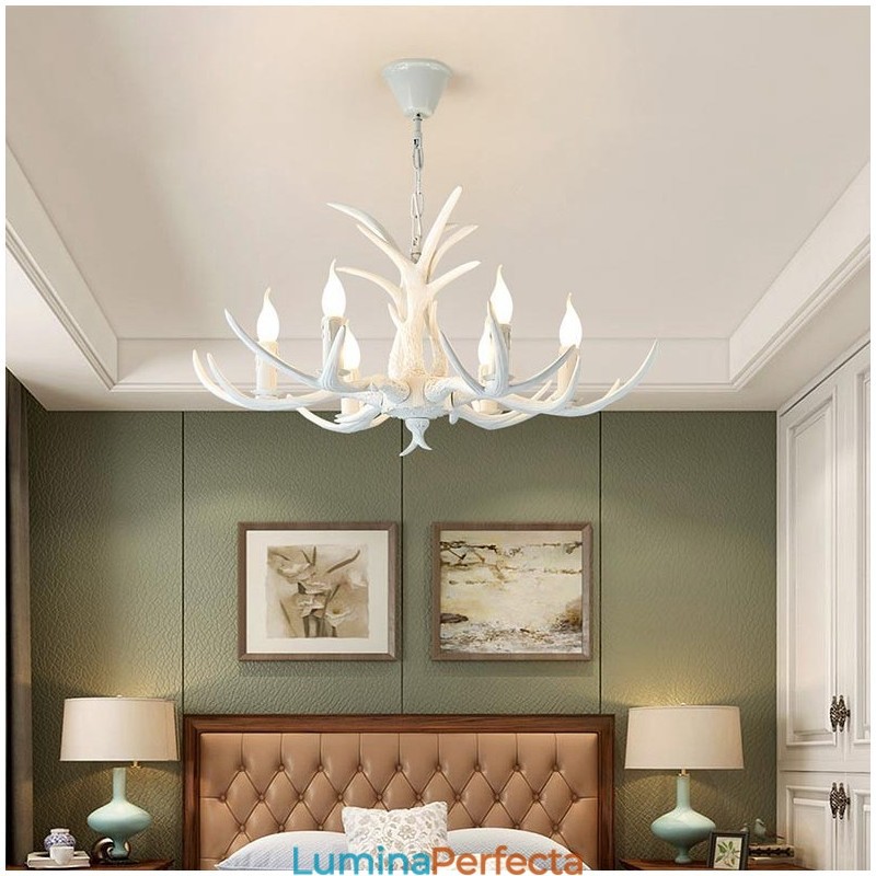 Candelabru antic Antler cu 6 lumini alb, rustic artistic, retro