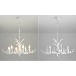 Candelabru antic Antler cu 6 lumini alb, rustic artistic, retro