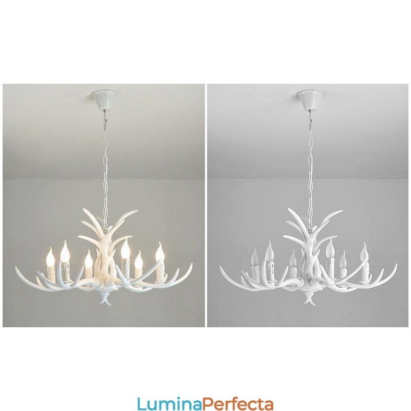 Candelabru antic Antler cu 6 lumini alb, rustic artistic, retro