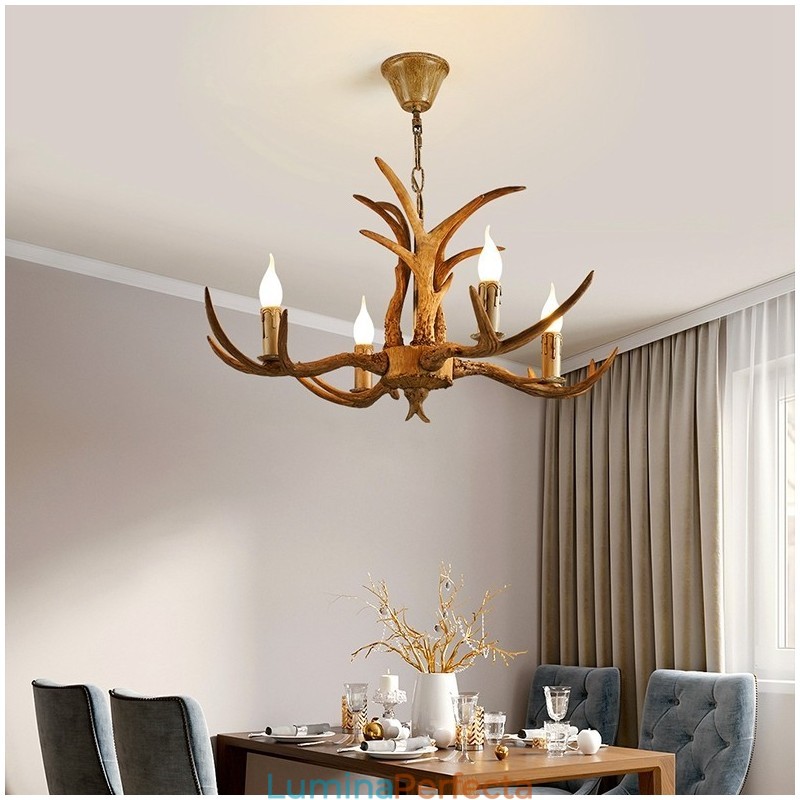 Candelabru antic Antler cu 4 lumini, rustic artistic, retro