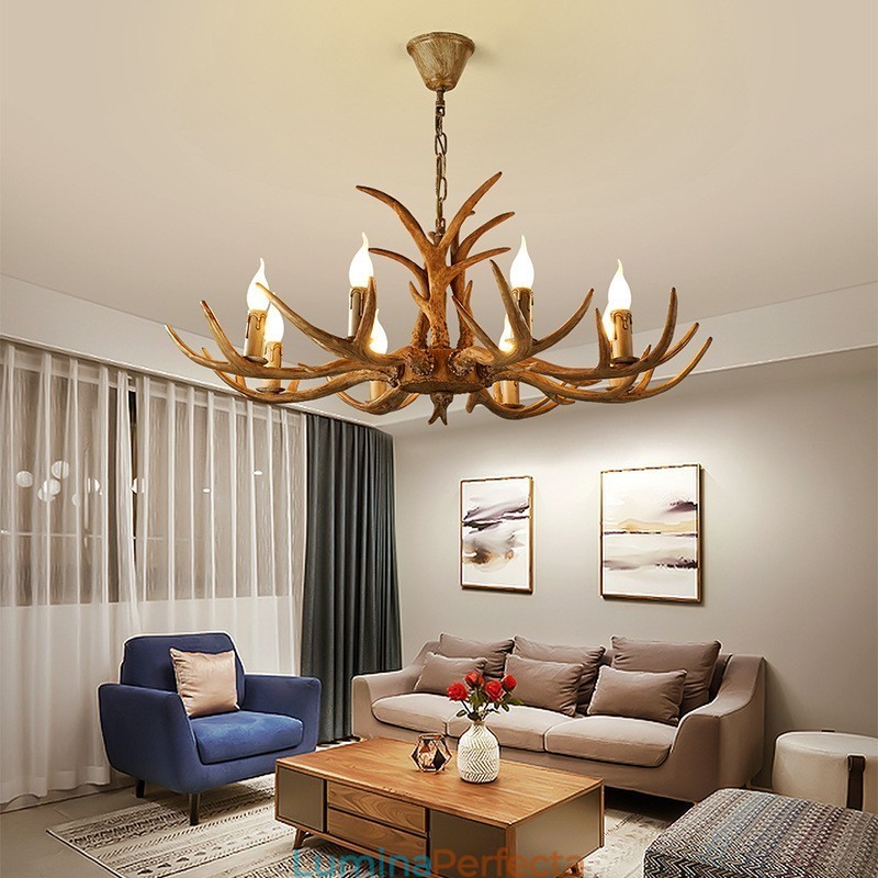 Candelabru antic Antler cu 8 lumini, rustic artistic, retro