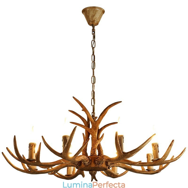 Candelabru antic Antler cu 8 lumini, rustic artistic, retro