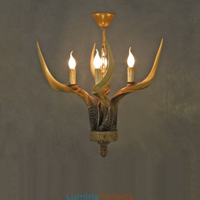 Candelabru antic Antler cu 4 lumini, rustic artistic, retro