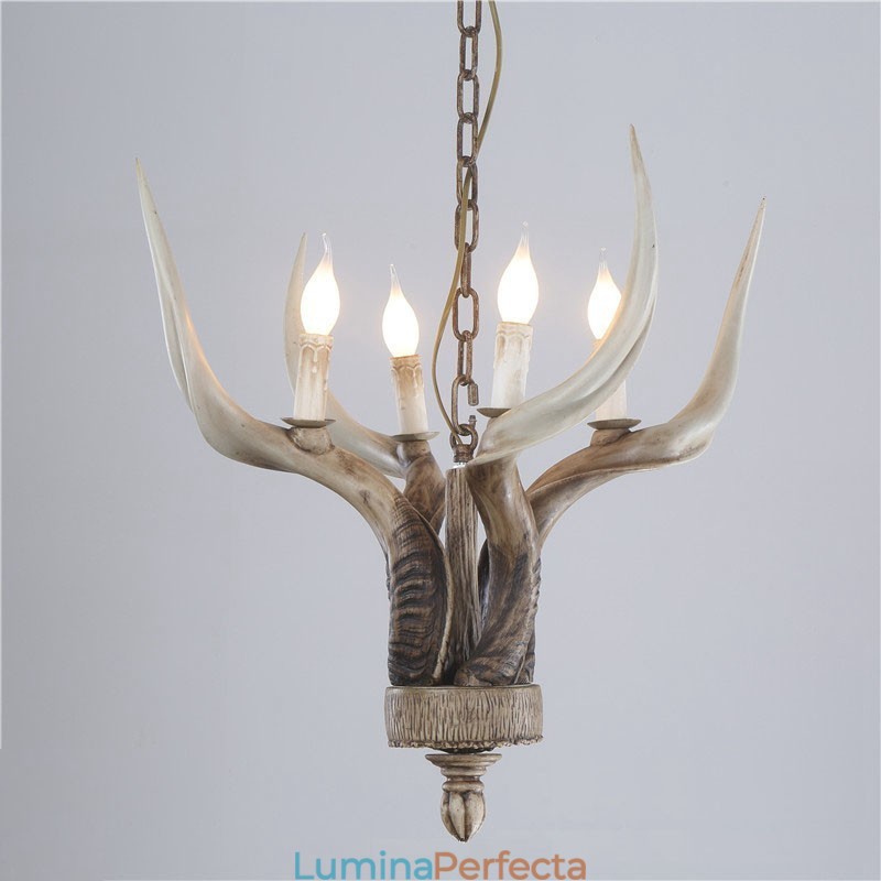 Candelabru antic Antler cu 4 lumini, rustic artistic, retro