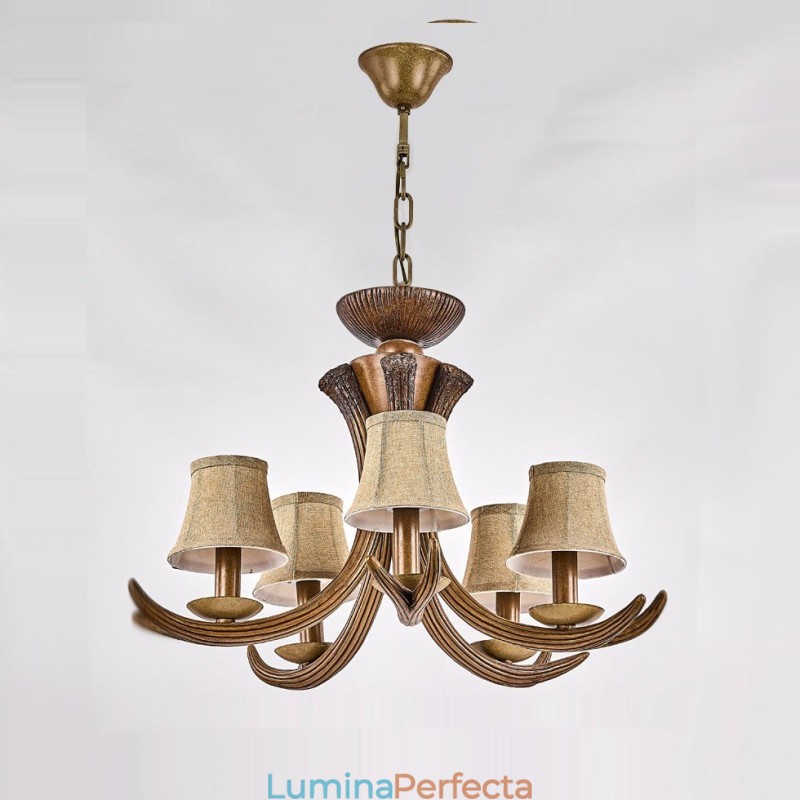 Candelabru antic Antler cu 5 lumini, rustic, artistic, retro, cu nuante