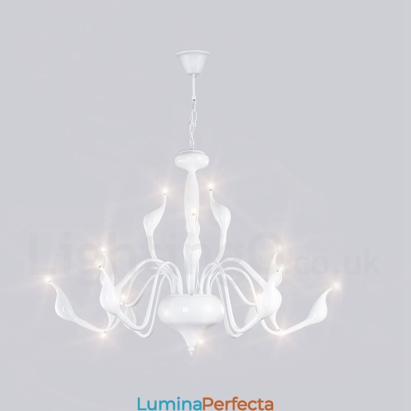 Candelabru din metal galvanizat modern, alb, cu 15 lumini