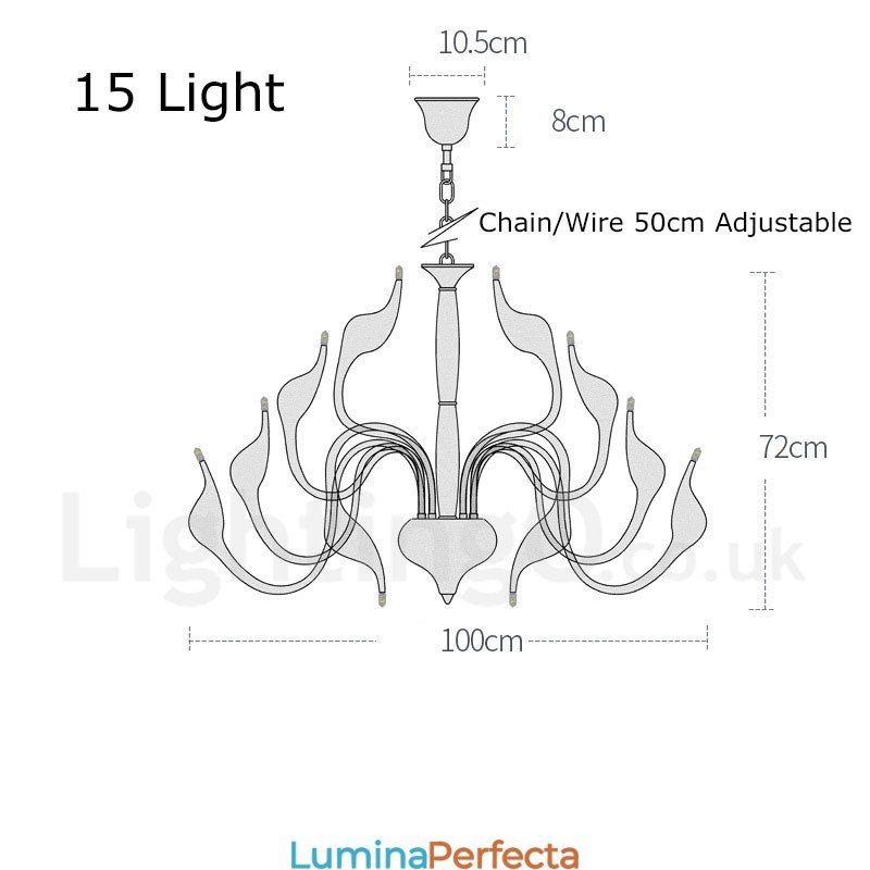 Candelabru din metal galvanizat modern, alb, cu 15 lumini