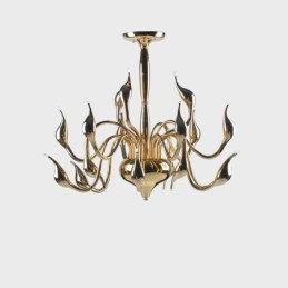 Candelabru din metal galvanizat, modern, contemporan din aur cu 15 lumină