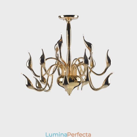 Candelabru din metal galvanizat, modern, contemporan din aur cu 15 lumină Candelabru din metal galvanizat, modern, contemporan din aur cu 15 lumină
