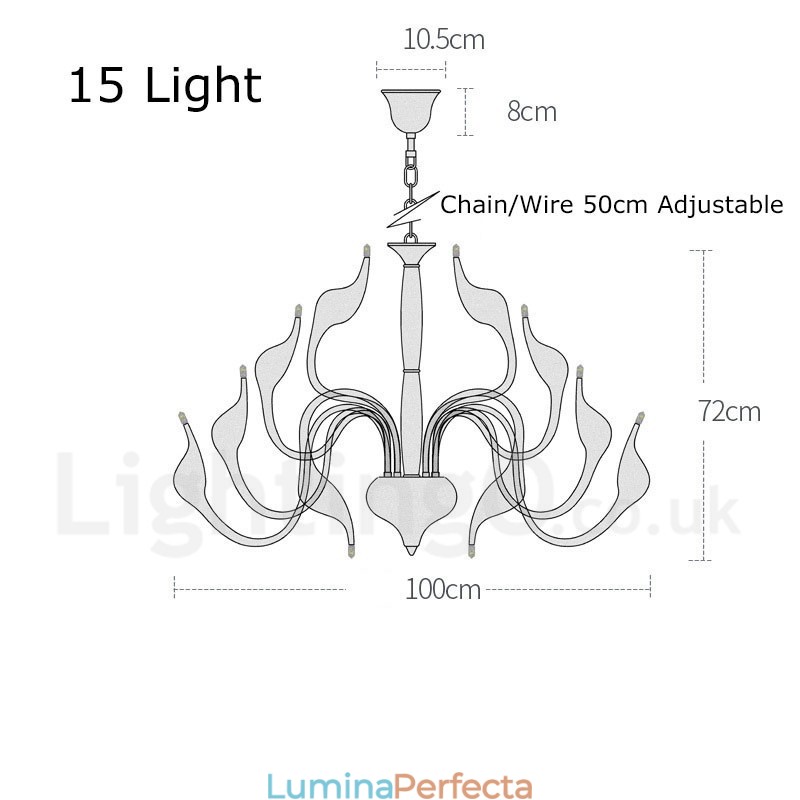 Candelabru din metal galvanizat, modern, contemporan din aur cu 15 lumină