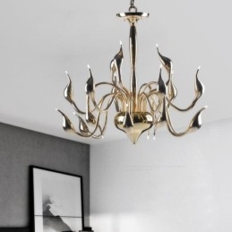 Candelabru din metal galvanizat, modern, contemporan din aur cu 15 lumină