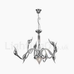 Candelabru din metal galvanizat, contemporan, modern, cromat, cu 9 lumini