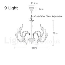 Candelabru din metal galvanizat, contemporan, modern, cromat, cu 9 lumini