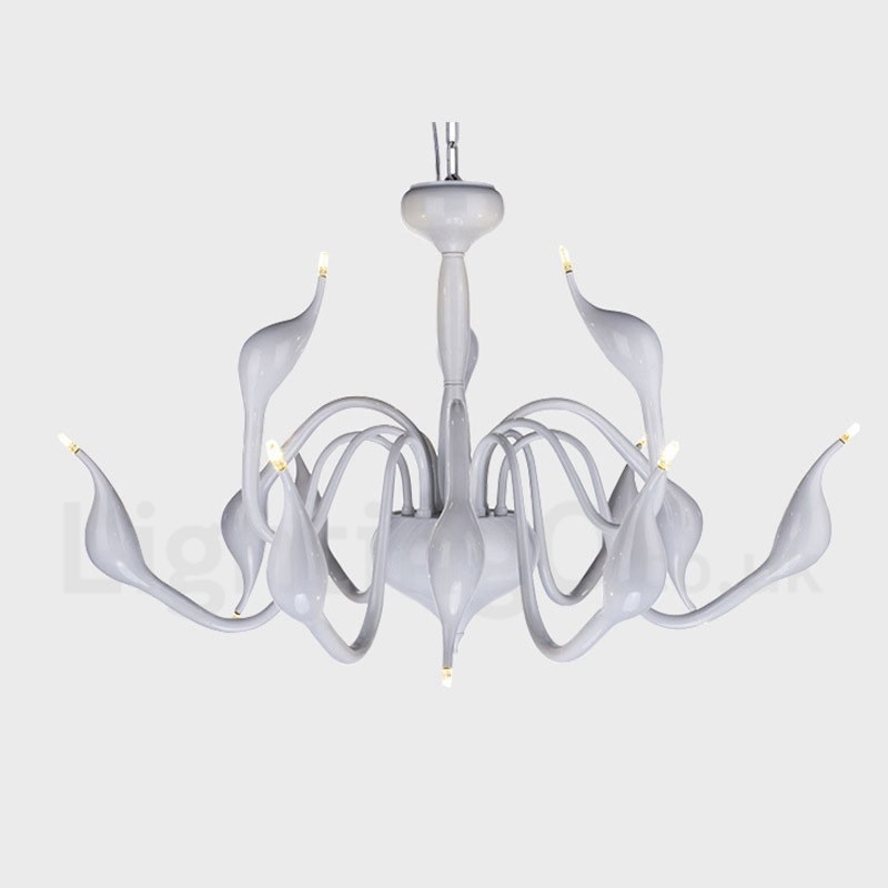 Candelabru din metal alb, modern, cu 12 lumini