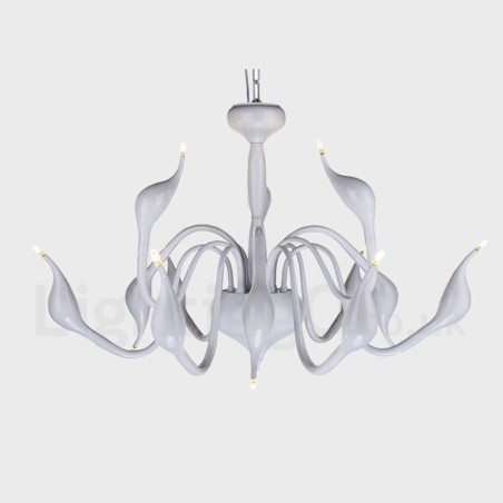 Candelabru din metal alb, modern, cu 12 lumini