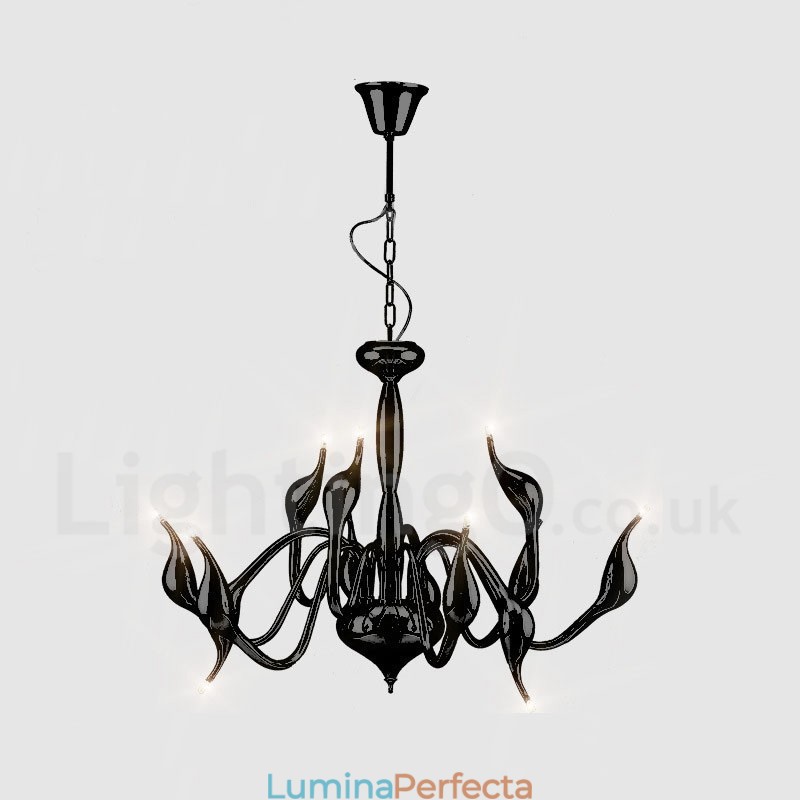 Candelabru modern Swan din metal negru cu 12 lumini