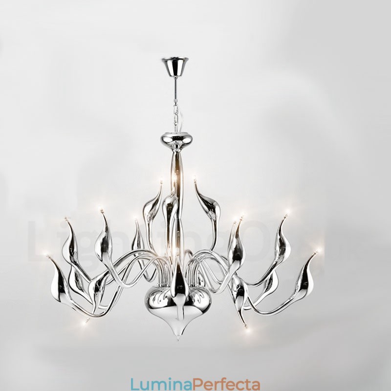 Candelabru Swan cu 18 lumini din inoxidabil G4 cu finisaj cromat