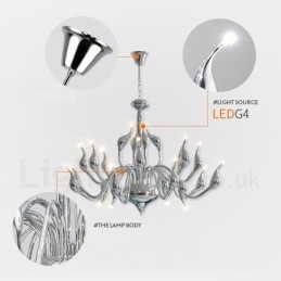 Candelabru Swan cu 18 lumini din inoxidabil G4 cu finisaj cromat