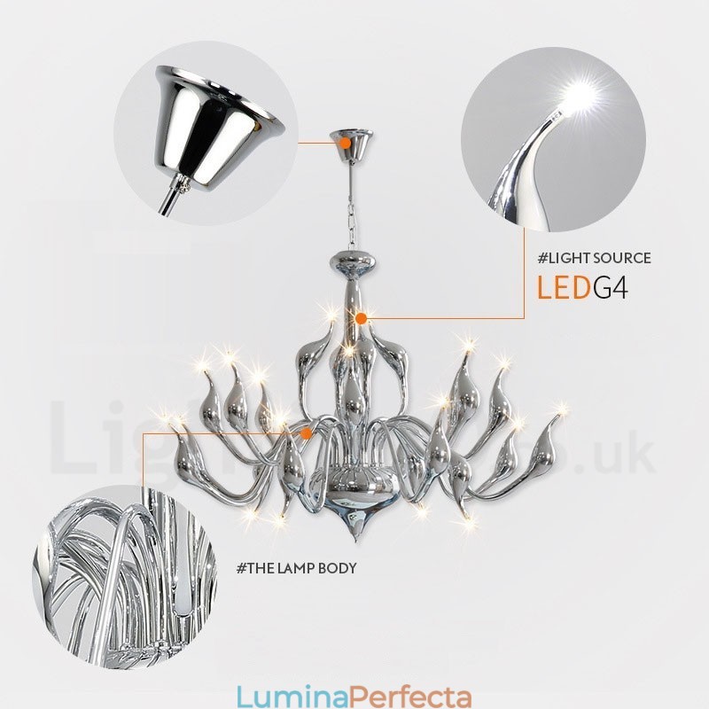Candelabru Swan cu 18 lumini din inoxidabil G4 cu finisaj cromat