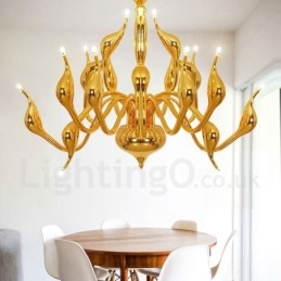 Candelabru lebădă modern cu 18 lumini din inoxidabil G4 cu finisaj auriu