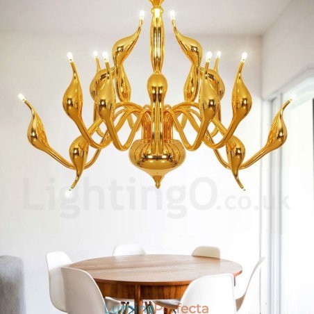 Candelabru lebădă modern cu 18 lumini din inoxidabil G4 cu finisaj auriu Candelabru lebădă modern cu 18 lumini din inoxidabil G4 cu finisaj auriu