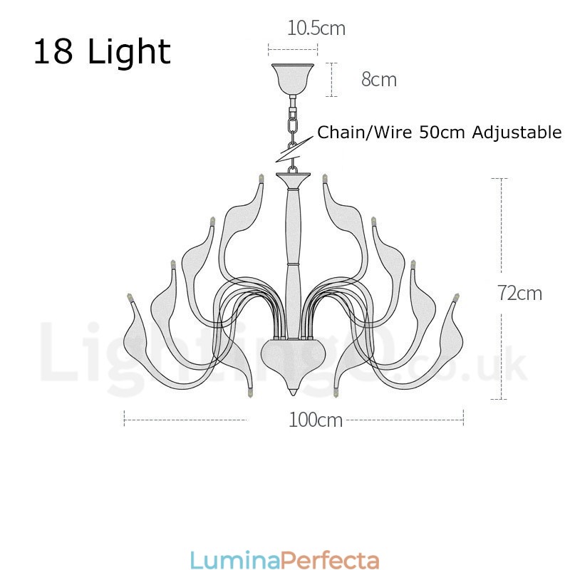 Candelabru lebădă modern cu 18 lumini din inoxidabil G4 cu finisaj auriu