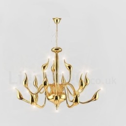 Candelabru lebădă modern cu 18 lumini din inoxidabil G4 cu finisaj auriu